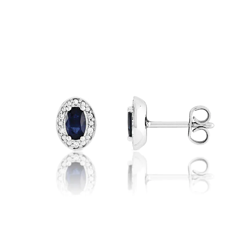 Gemstone Earrings Sapphire And Diamond Stud Earrings In 18k White Gold Geg14 Fonder Diamond Singapore